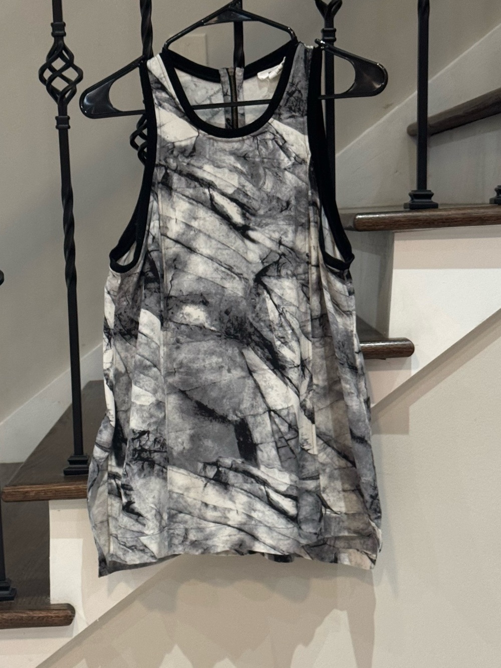 Helmut Lang Black & White Marble-Print Tank